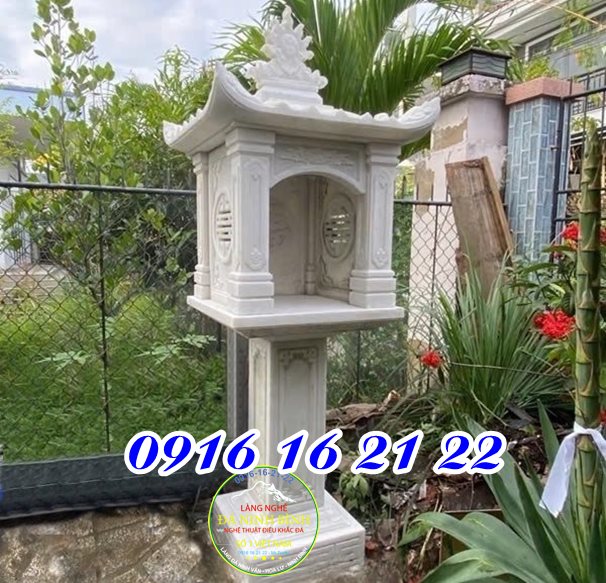 Mẫu cây hương thờ thần linh thổ địa thần rừng bằng đá trắng đẹp 1 mái ở Hà Giang