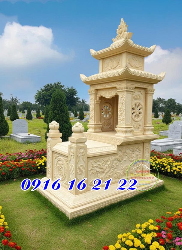 Mẫu mộ đá vàng hai mái đẹp mẫu mộ xây đẹp bằng đá thanh hóa có mái che mẫu mộ đá hai mái