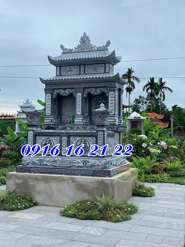 Mẫu mộ đôi xây đẹp bằng đá thanh hóa có mái che mẫu mộ đá hai mái