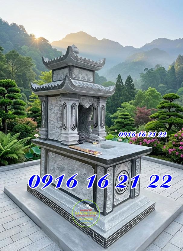 Mẫu mộ xây đẹp bằng đá thanh hóa có mái che mẫu mộ đá hai mái 02