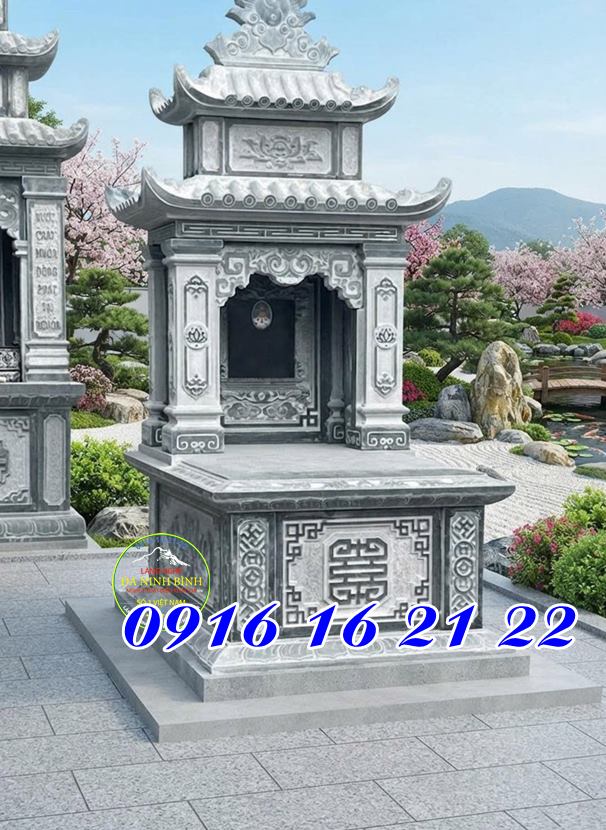 Mẫu mộ xây đẹp bằng đá thanh hóa có mái che mẫu mộ đá hai mái 04