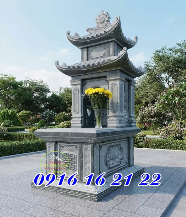 Mẫu mộ xây đẹp bằng đá thanh hóa có mái che mẫu mộ đá hai mái 05