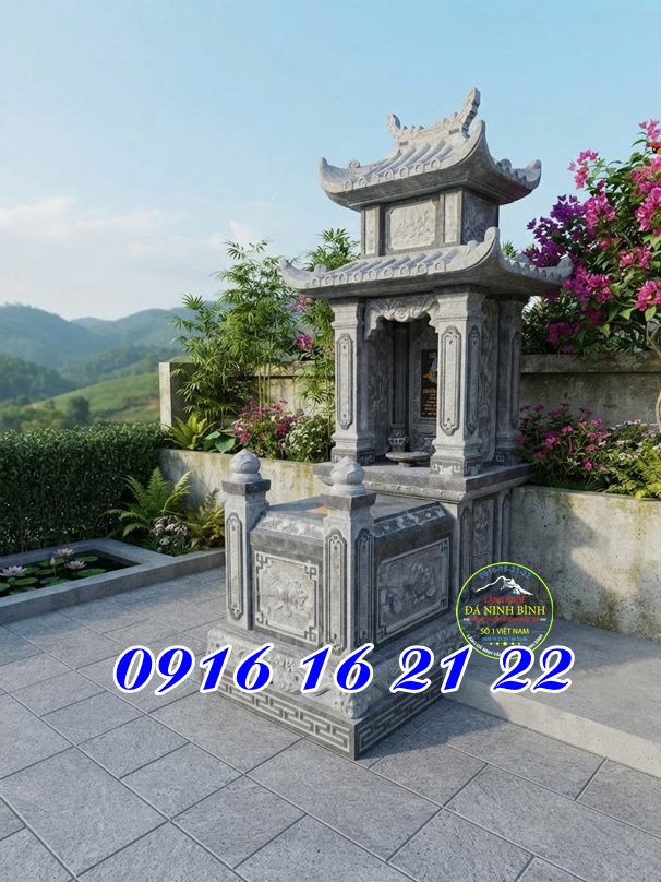 Mẫu mộ xây đẹp bằng đá thanh hóa có mái che mẫu mộ đá hai mái