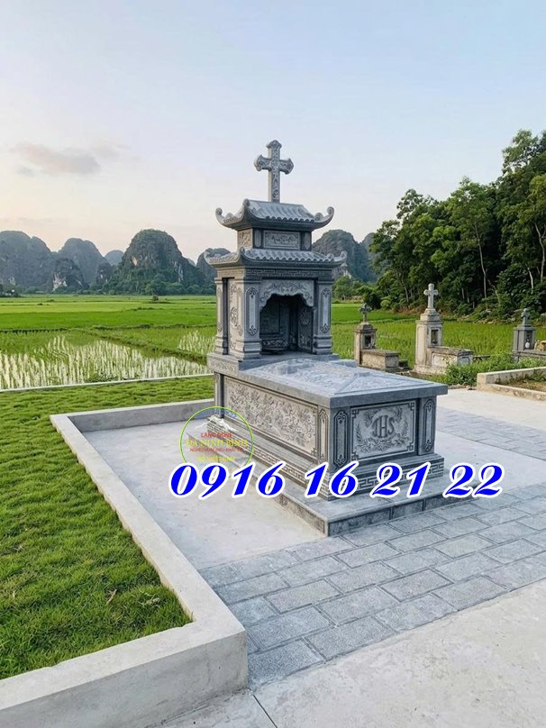 Mẫu mộ công giáo hai mái bằng đá mẫu 15 mộ đá có mái che hai mái đẹp bằng đá bán giá rẻ