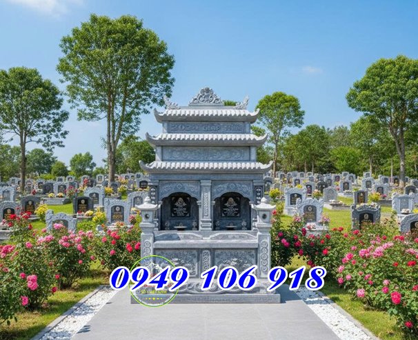 Mẫu mộ đá đôi ba mái đẹp - 16 mẫu ngôi mộ đẹp có mái che đẹp nhất năm 2020