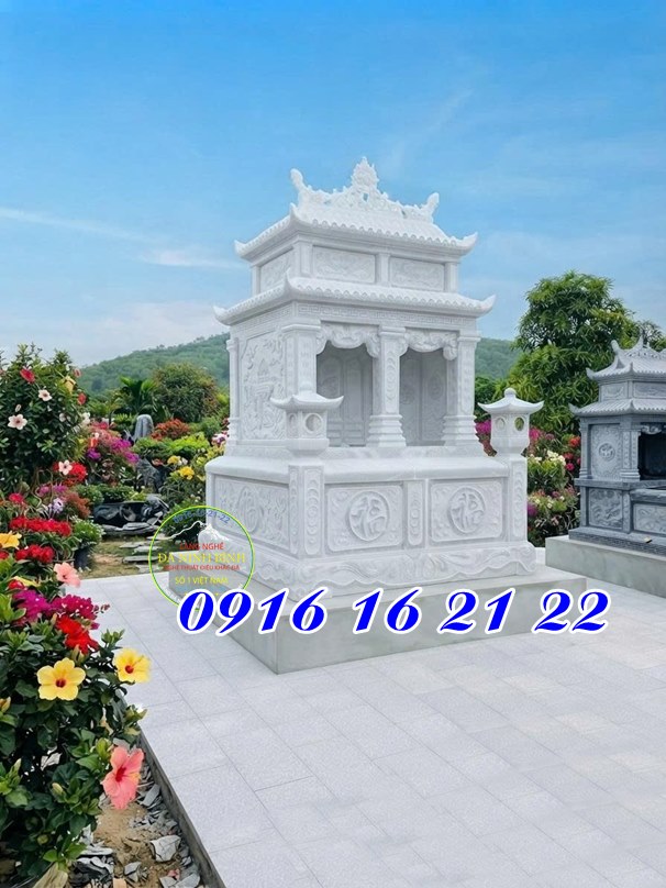 Mẫu mộ đôi hai mái bằng đá đẹp mẫu 15 mộ đá có mái che hai mái đẹp bằng đá trắng bán giá rẻ