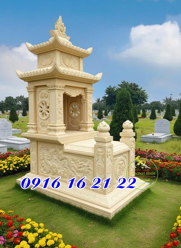Mộ đá vàng hai mái đẹp nhất hiện nay mẫu 15 mộ đá có mái che hai mái đẹp bằng đá bán giá rẻ
