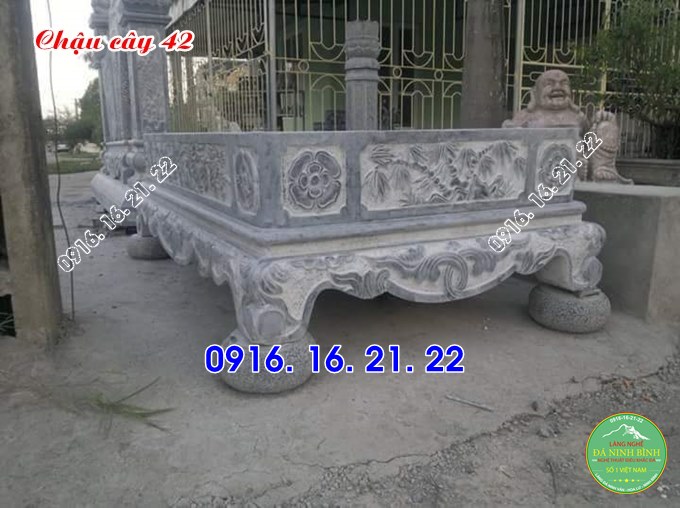 Chậu cây cảnh chậu đá trồng bonsai bằng đá khối