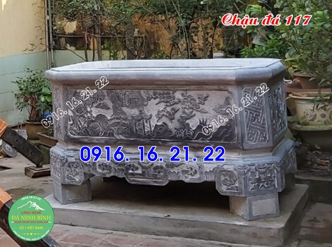 Chậu cây cảnh đá trồng bonsai bằng đá khối