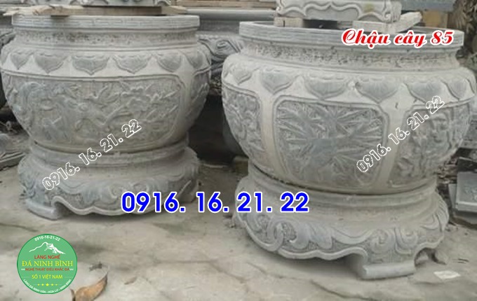 Mẫu chậu đá trồng cây tiểu cảnh hình tròn bằng đá tự nhiên nguyên khối 85