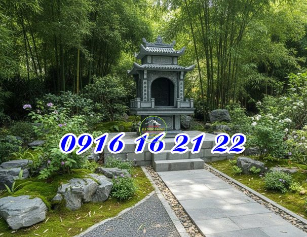 Am miếu hai mái bằng đá - Am miếu thờ thần linh thổ thần thần tài bằng đá đẹp 75