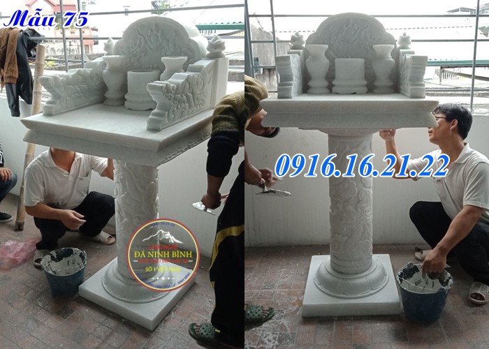 Bàn thờ thiên bằng đá trắng không mái kích thước chuẩn phong thủy