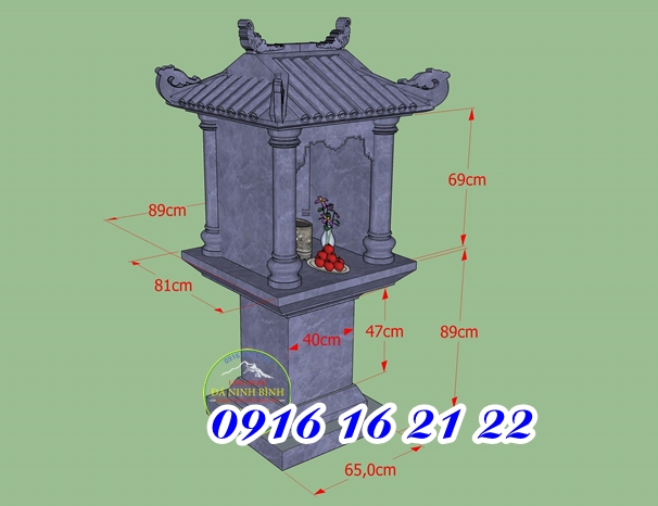 Bản vẽ kích thước bàn thờ thiên bằng đá một mái
