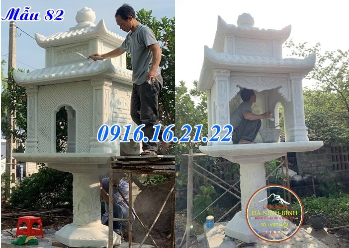 Cây hương đá trắng thờ thiên có mái che đẹp