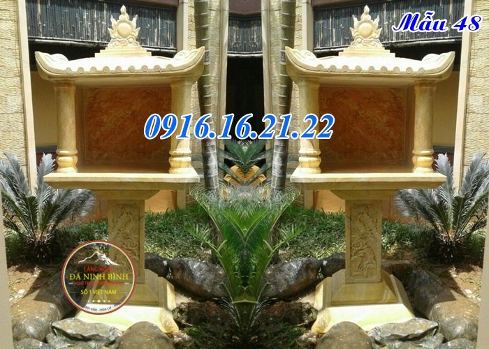 Cây hương đá vàng thờ thần đất có mái che đẹp