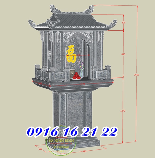 Kích thước bàn thờ thiên bằng đá một mái