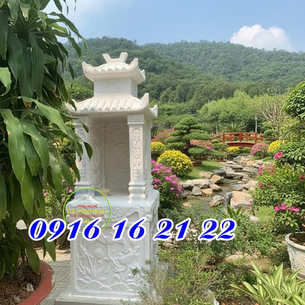 Mẫu miếu thờ ngoài trời bằng đá trắng - Miếu quan âm thờ ngoài trời bằng đá tại nhà đẹp nhất