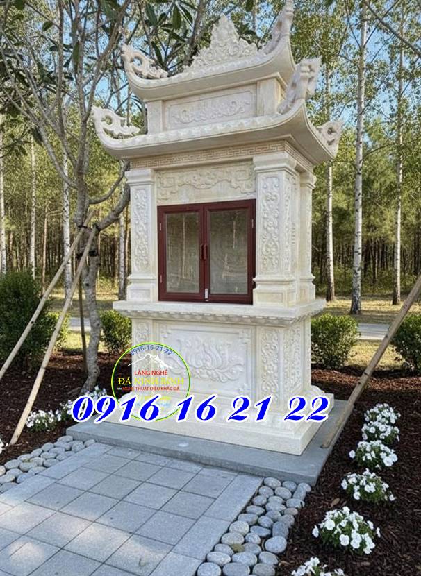 Mẫu cây hương hai mái thờ trời đất bằng đá vàng