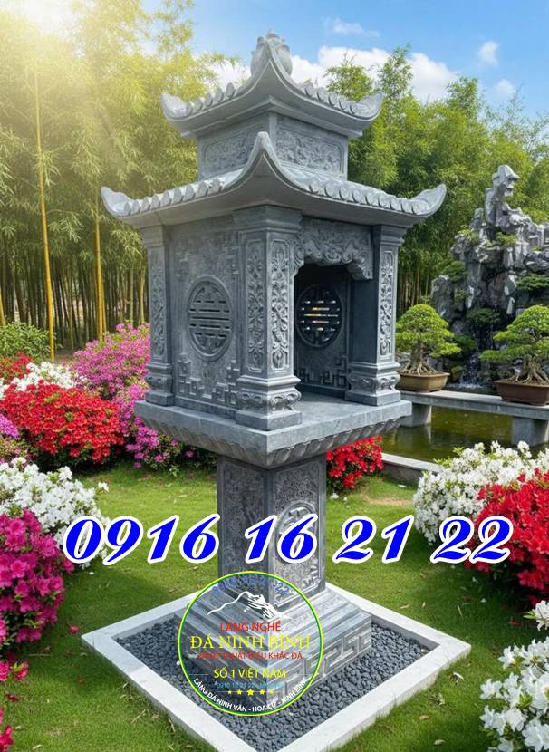 Mẫu cây hương hai mái thờ trời đất bằng đá