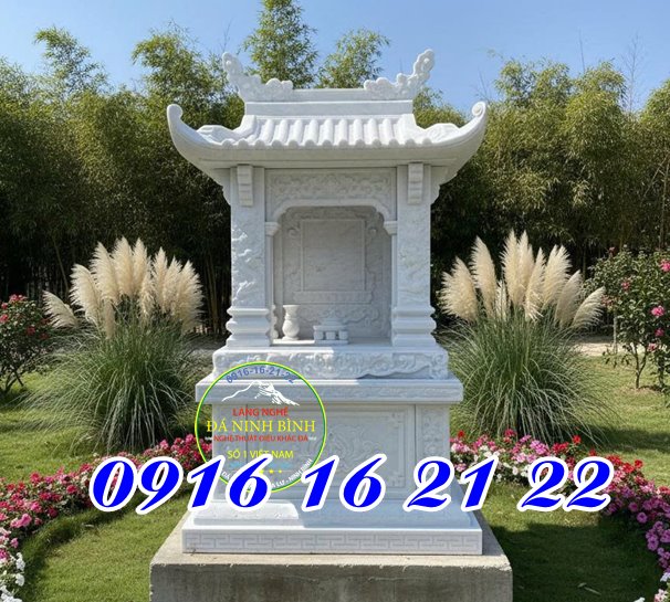 Mẫu miếu thờ ngoài trời thờ Quan Âm bằng đá trắng - Miếu quan âm thờ ngoài trời bằng đá tại nhà đẹp nhất