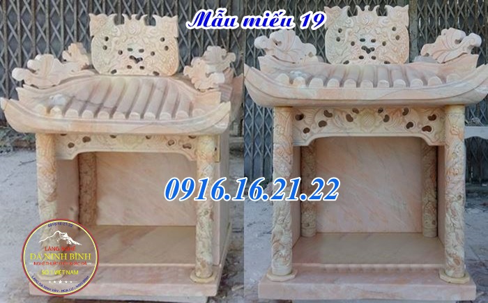 Mẫu miếu thờ nhỏ thờ thần linh bằng đá vàng đẹp