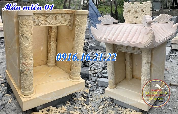 Mẫu miếu thờ nhỏ thờ thần linh bằng đá vàng