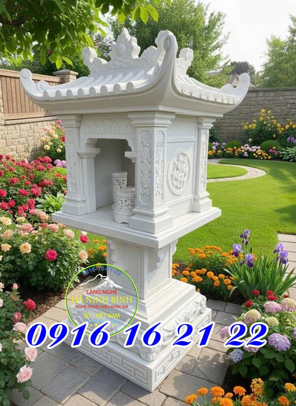 Mẫu miếu thờ nhỏ thờ thổ thần bằng đá trắng - Mẫu miếu thờ nhỏ thờ thổ thần tại nhà bằng đá tự nhiên