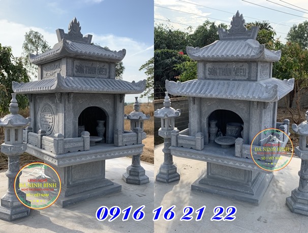 Mẫu miếu thờ thành hoàng thờ thần linh bằng đá hai mái