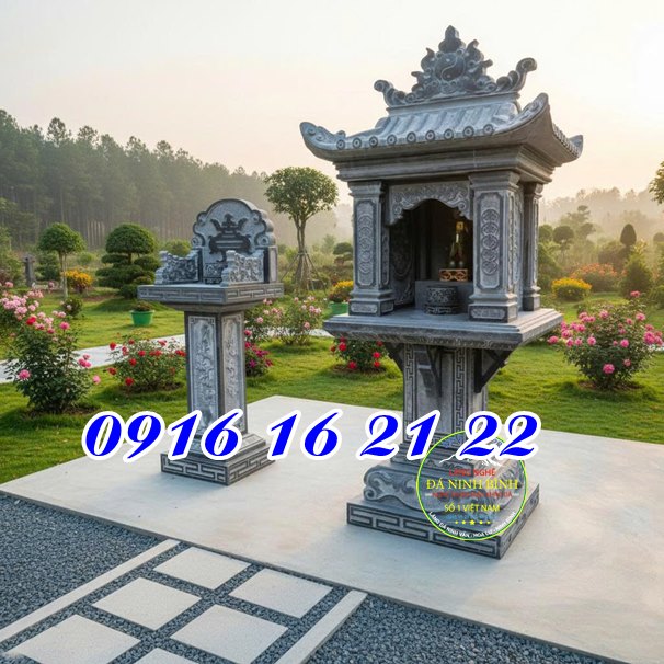 Miếu thờ nhỏ thờ thổ thần bằng đá có mái - Mẫu miếu thờ nhỏ thờ thổ thần tại nhà bằng đá tự nhiên