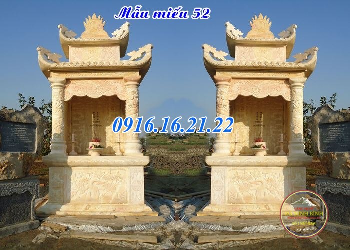 Miếu thờ thần linh thiết kế đẹp bằng đá vàng