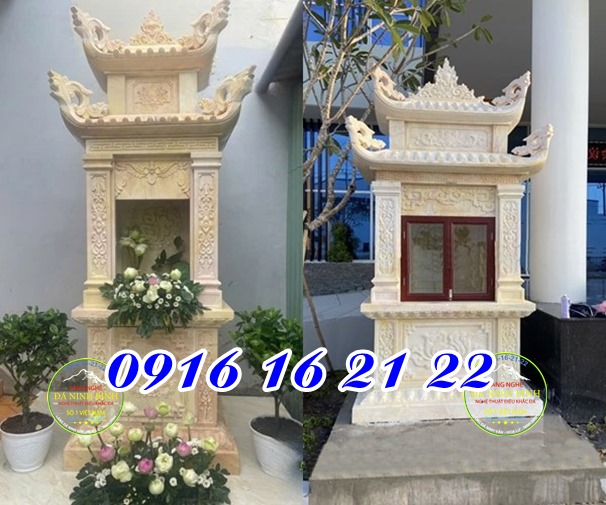 Miếu thờ thần linh thổ thần hai mái bằng đá vàng