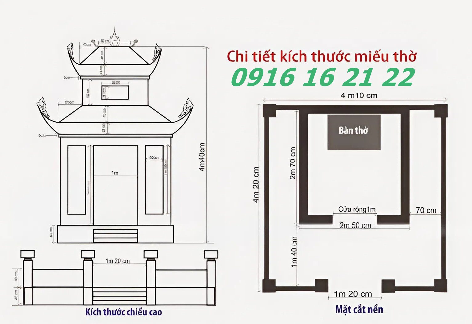 Kích thước miếu xây gạch