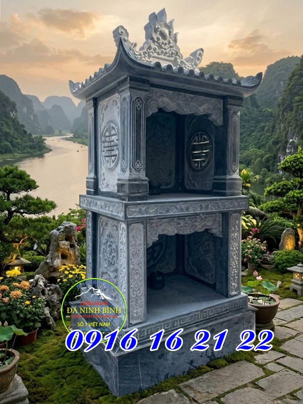 Mẫu am miếu đá xanh thờ thiên ngoài trời 2 tầng
