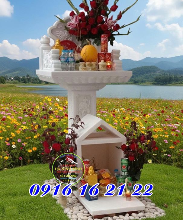 Mẫu cây hương thờ thiên ngoài trời 2 tầng bằng đá trắng
