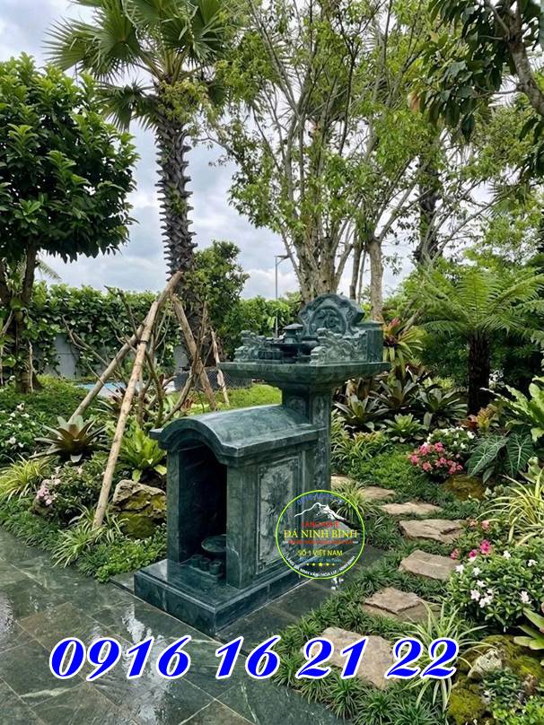 Mẫu cây hương thờ thiên ngoài trời 2 tầng bằng đá xanh rêu