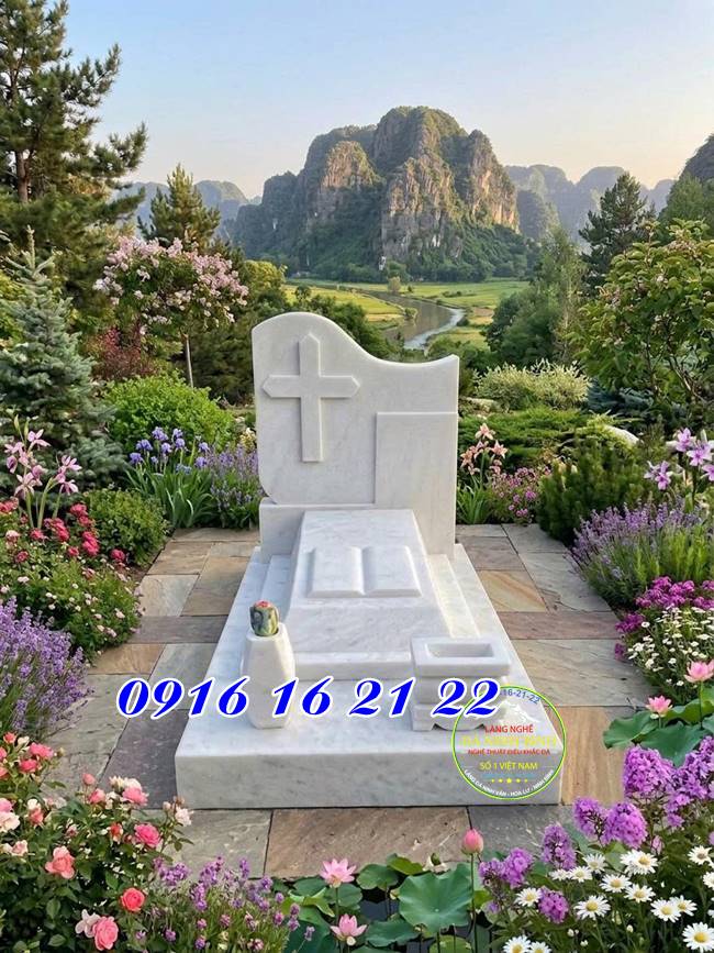 Mẫu mộ công giáo bằng đá trắng - Chi phí xây dựng mộ đá