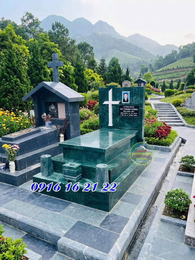 Mẫu mộ công giáo đá xanh rêu không mái - Mẫu mộ đá xanh rêu đẹp bán tại Hà Nội 29