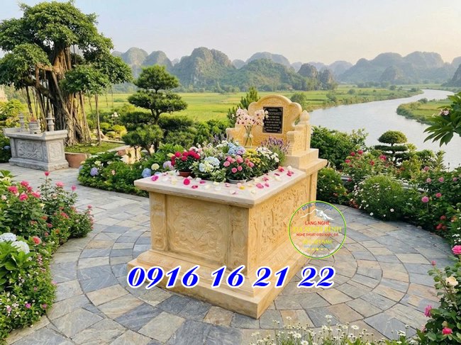 Mẫu mộ đá vàng không mái - Chi phí xây dựng mộ đá