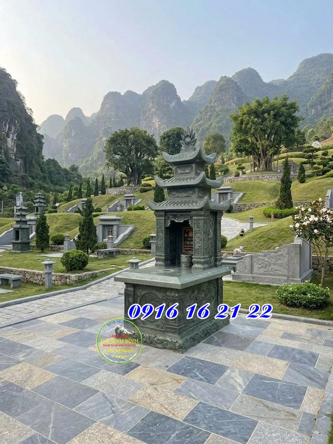 Mẫu mộ đá xanh rêu ba mái - Mẫu mộ đá xanh rêu đẹp bán tại Hà Nội 29