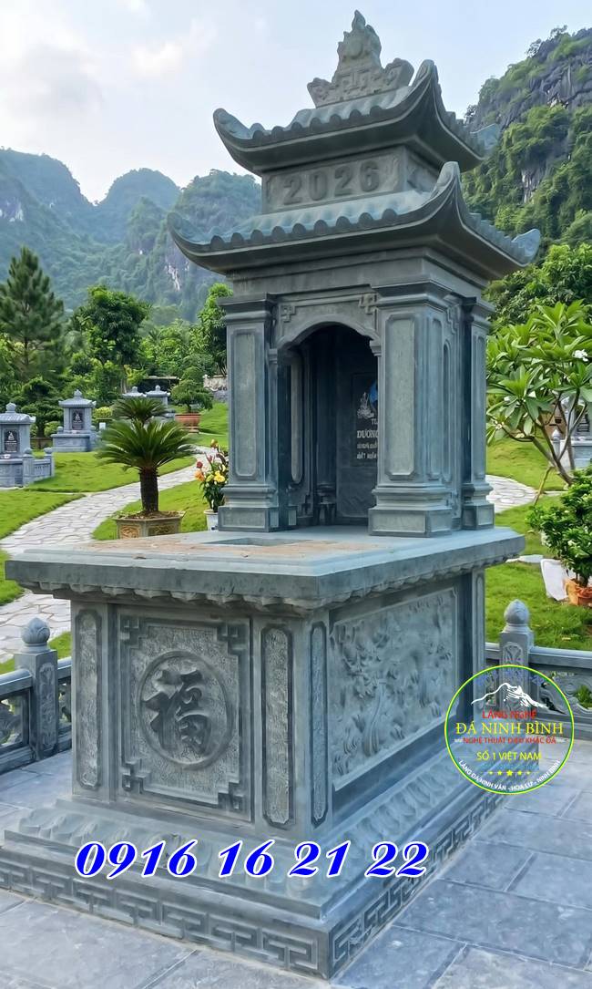 Mẫu mộ đá xanh rêu hai mái - Mẫu mộ đá xanh rêu đẹp bán tại Hà Nội 29