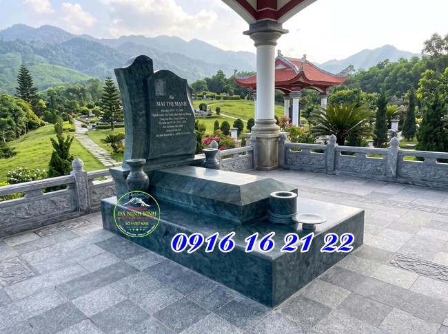 Mẫu mộ đá xanh rêu không mái - Mẫu mộ đá xanh rêu đẹp bán tại Hà Nội 29