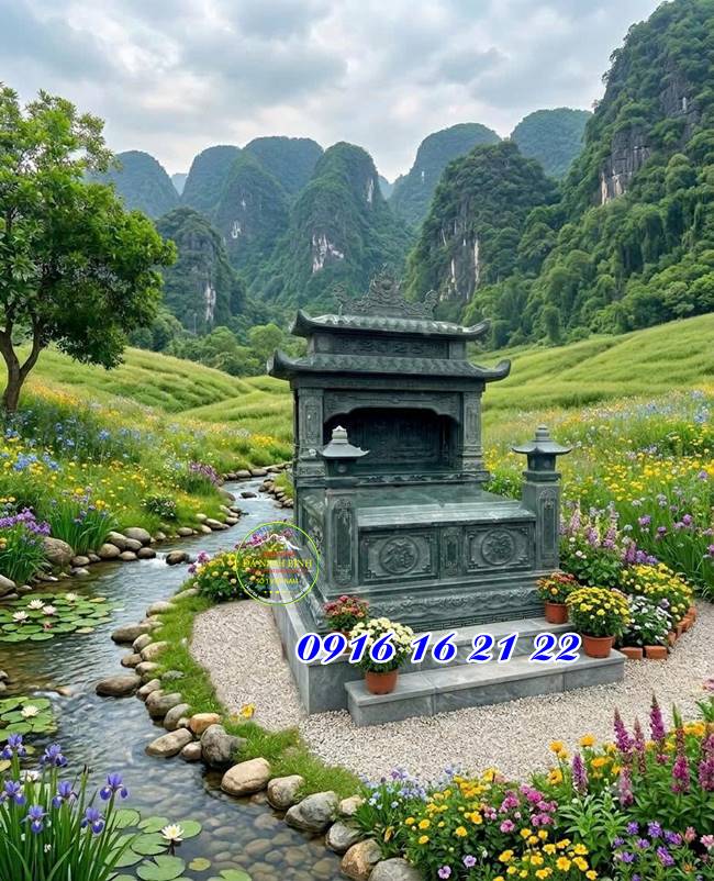 Mẫu mộ đôi bằng đá xanh rêu - Chi phí xây dựng mộ đá